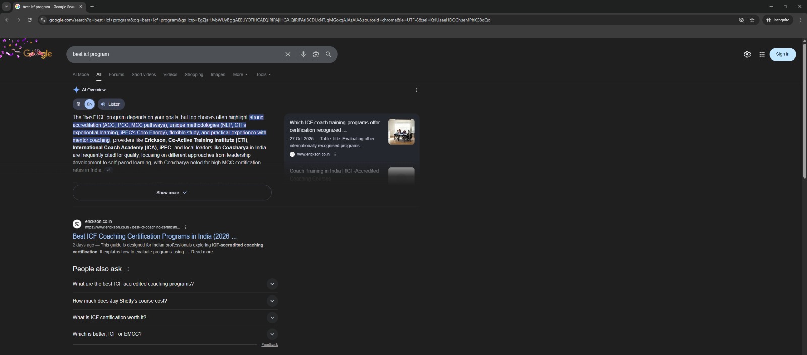 Search strategy screenshot